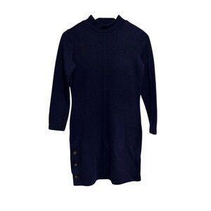 Banana Republic Dark Blue Petite Long Sleeve Mock Neck Dress Button Accent